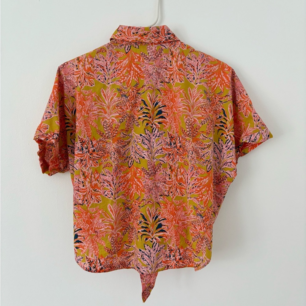 FRNCH Paris Colorful Tropical Front Tie Button Down Collar Cotton Shirt Small - Picture 3 of 5